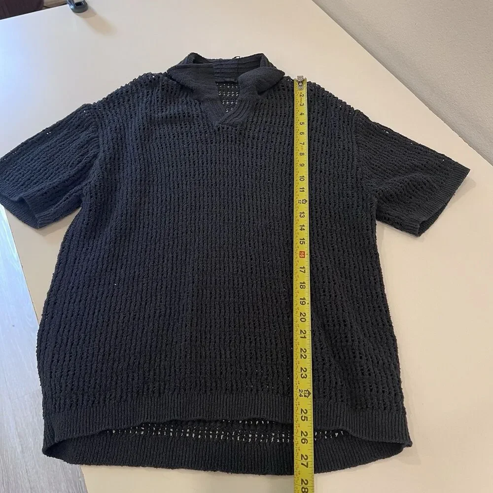 ZARA Man Knit Polo Shirt With Openwork Stitch - Navy Blue - Large Lagenlook Boho